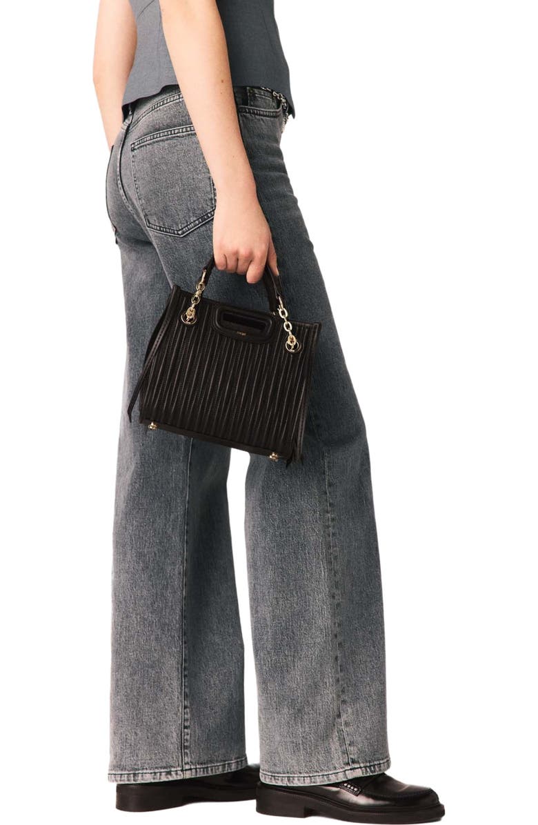 maje Mini quilted leather tote bag, Alternate, color, Black