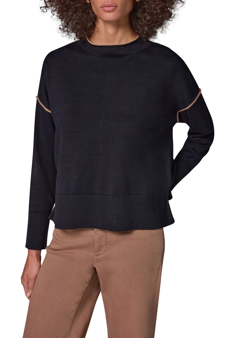 Contrast Trim Mock Neck Cotton Sweater, Main, color, BLACK/ CAME