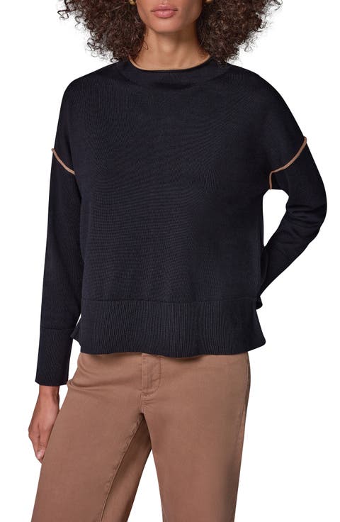 Contrast Trim Mock Neck Cotton Sweater