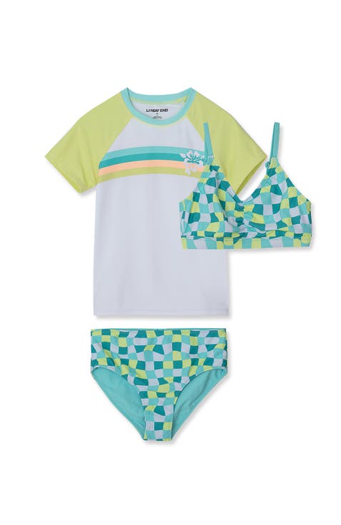 Girls Chlorine Resistant Short Sleeve Rash Guard 3 Piece Swimsuit Set