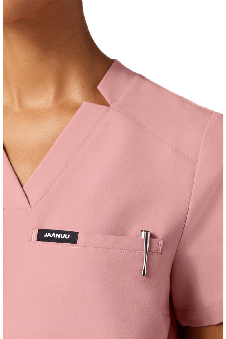 Helia Women's 3-Pocket Classic Notched V-Neck Scrub Top, Alternate, color, Mauve
