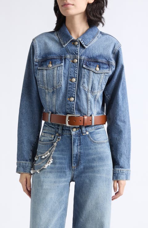Graciel Belted Cropped Denim Jacket