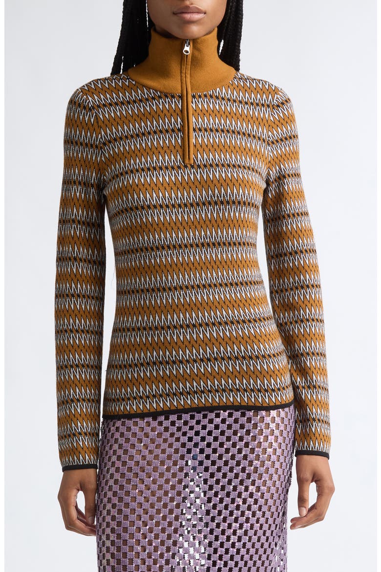 Kim Merino Wool Jacquard Half Zip Sweater, Main, color, COGNAC