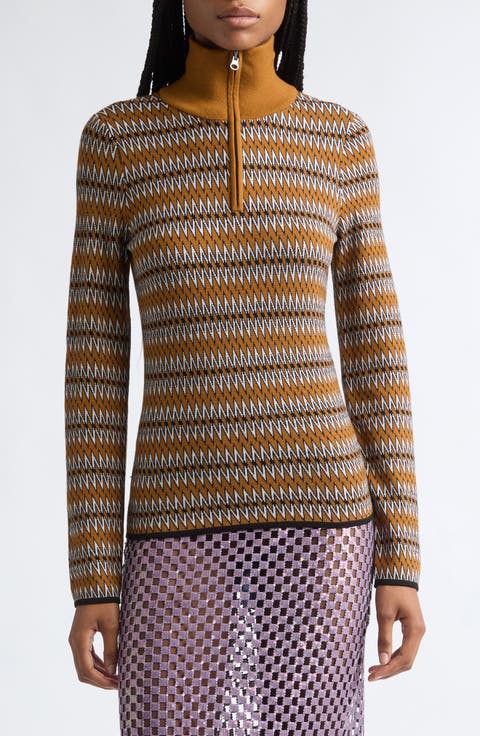 Kim Merino Wool Jacquard Half Zip Sweater
