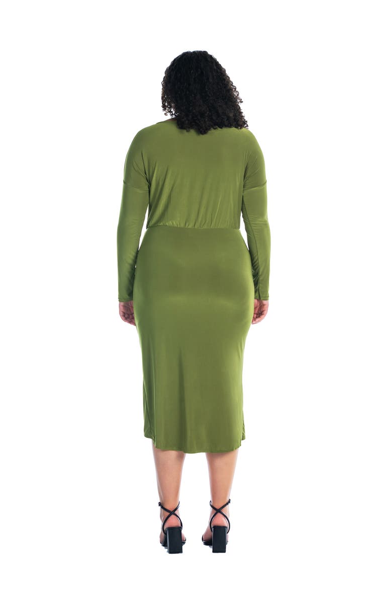 24seven Comfort Apparel Long Sleeve Dressy Tulip Skirt Knee Length Dress, Alternate, color, Avocado