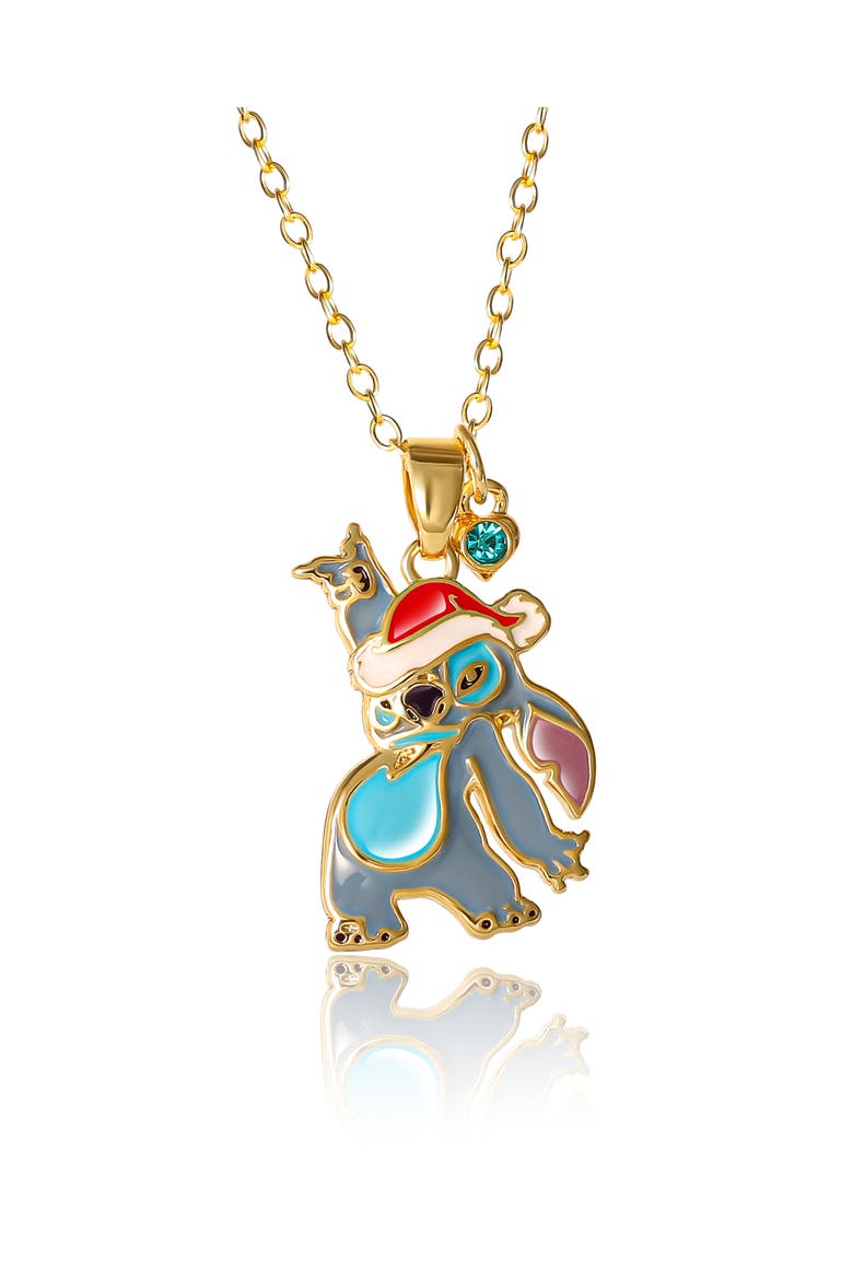 Lilo and Stitch Yellow Gold Flash Plated Pendant Necklace, Main, color, Gold, blue
