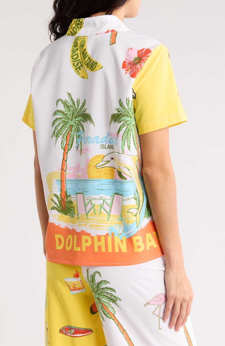 BY DESIGN Delano Colorblock Print Short Sleeve Button-Up Shirt, Alternate, color, Mermaid Bay/ Paradise Bay