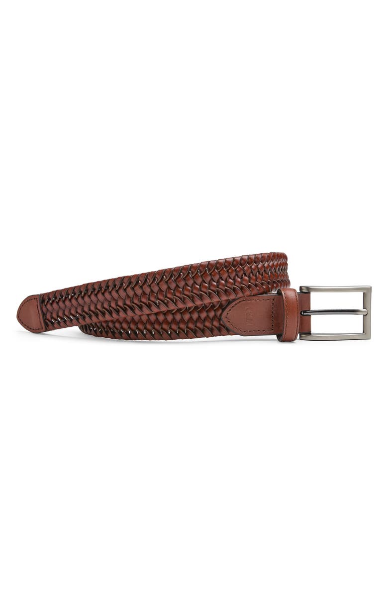Johnston & Murphy Kids' Stretch Braided Leather Belt, Main, color, Cognac