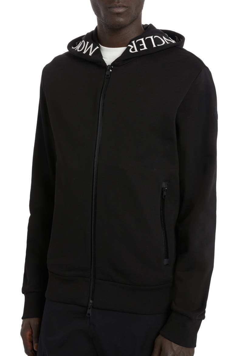 Logo Tape Cotton Zip Hoodie, Alternate, color, BLACK
