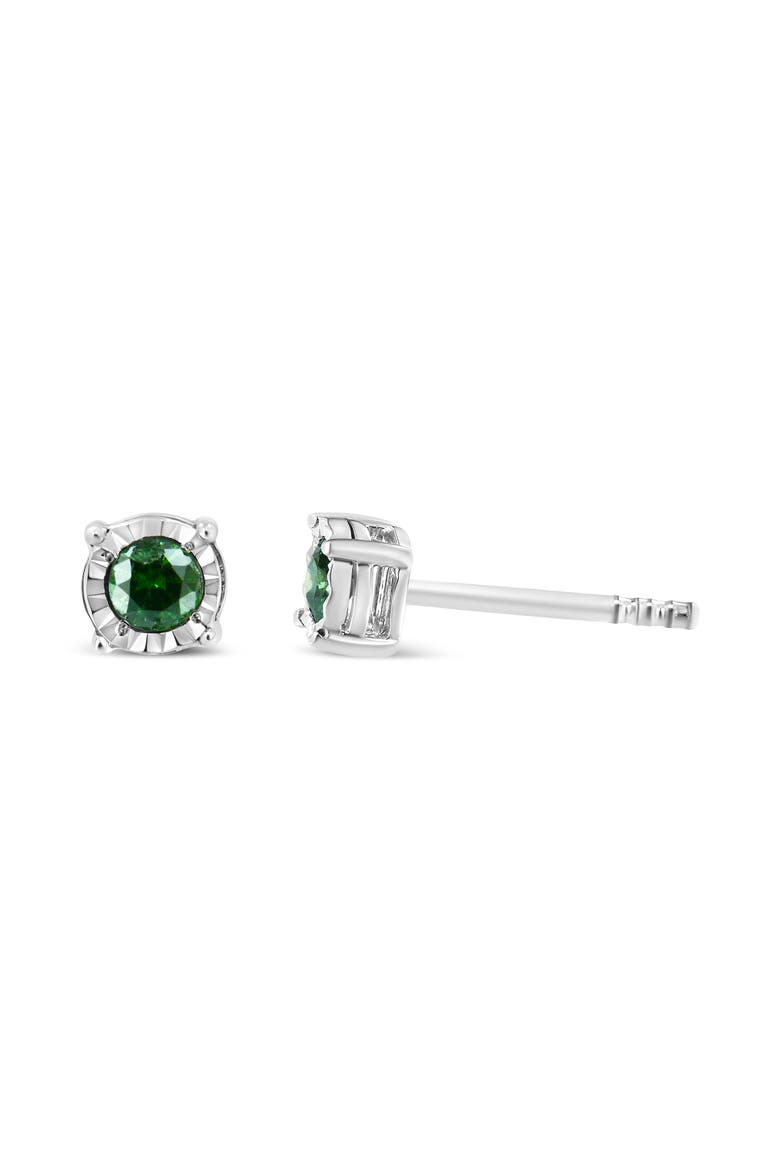 Silver Rose Green Diamond Solitaire Stud Earrings, Alternate, color, White