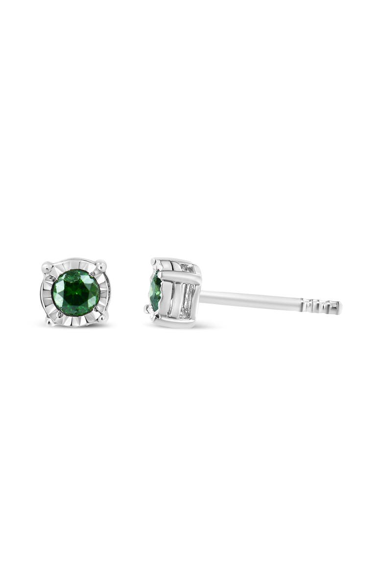 Haus of Brilliance Silver Rose Green Diamond Solitaire Stud Earrings, Alternate, color, White