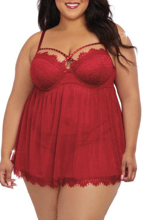 Underwire Babydoll Chemise & G-String Set (Plus)