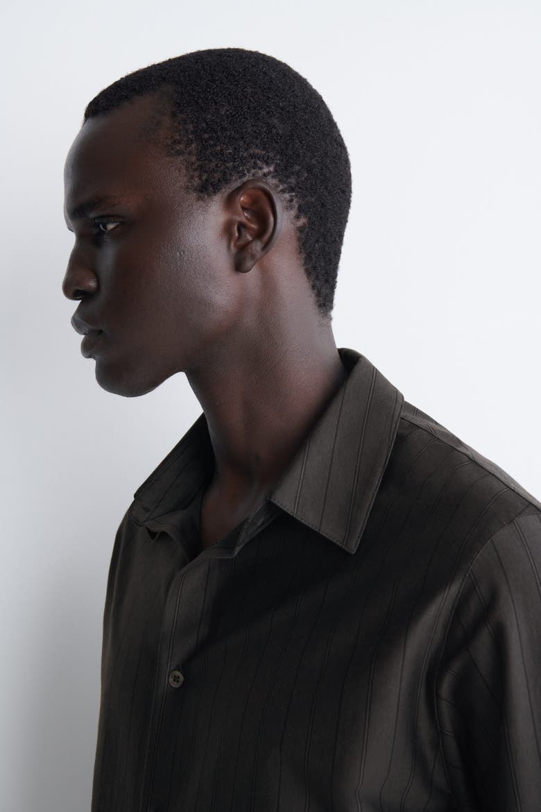 Striped Cotton-Jersey Shirt, Alternate, color, BROWN / STRIPED