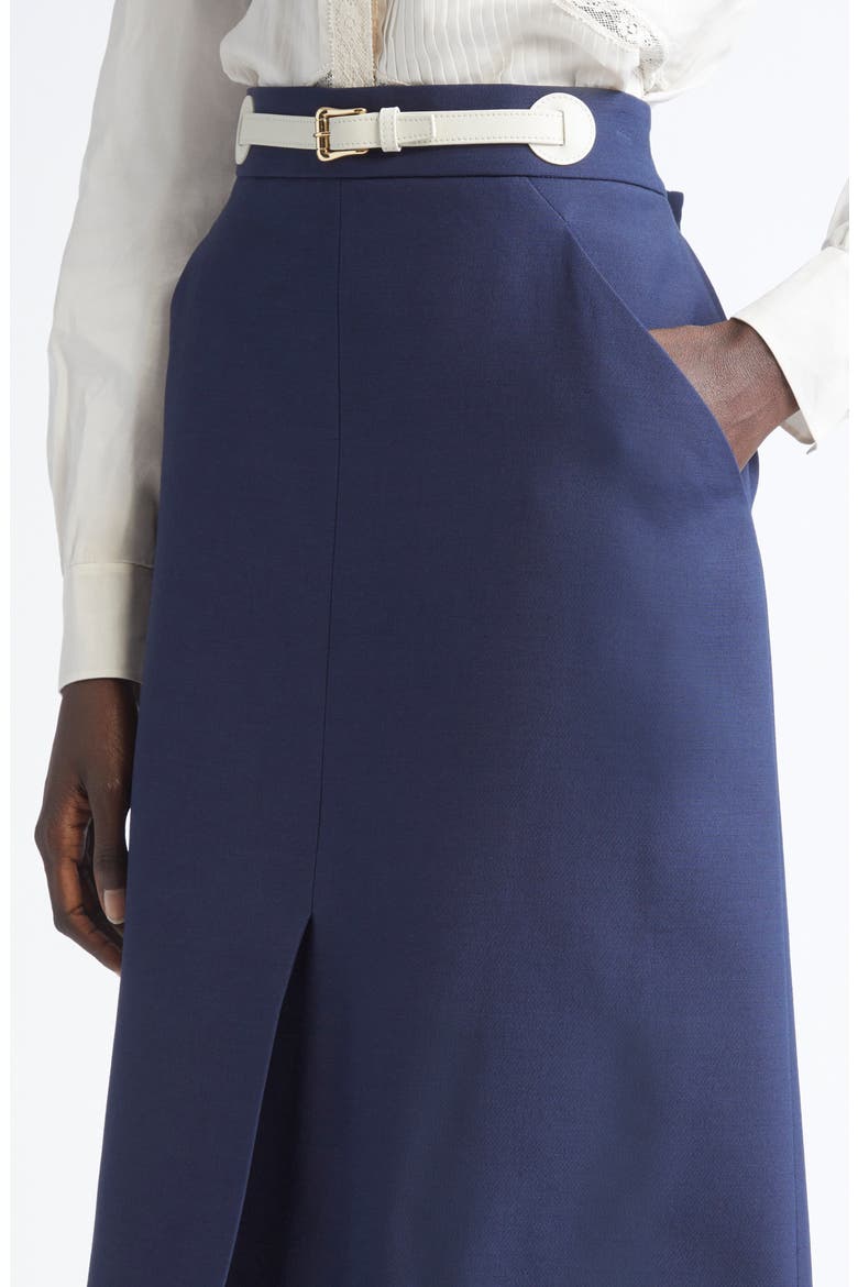 Belted Virgin Wool & Silk Midi Skirt, Alternate, color, INDIGO MULTI