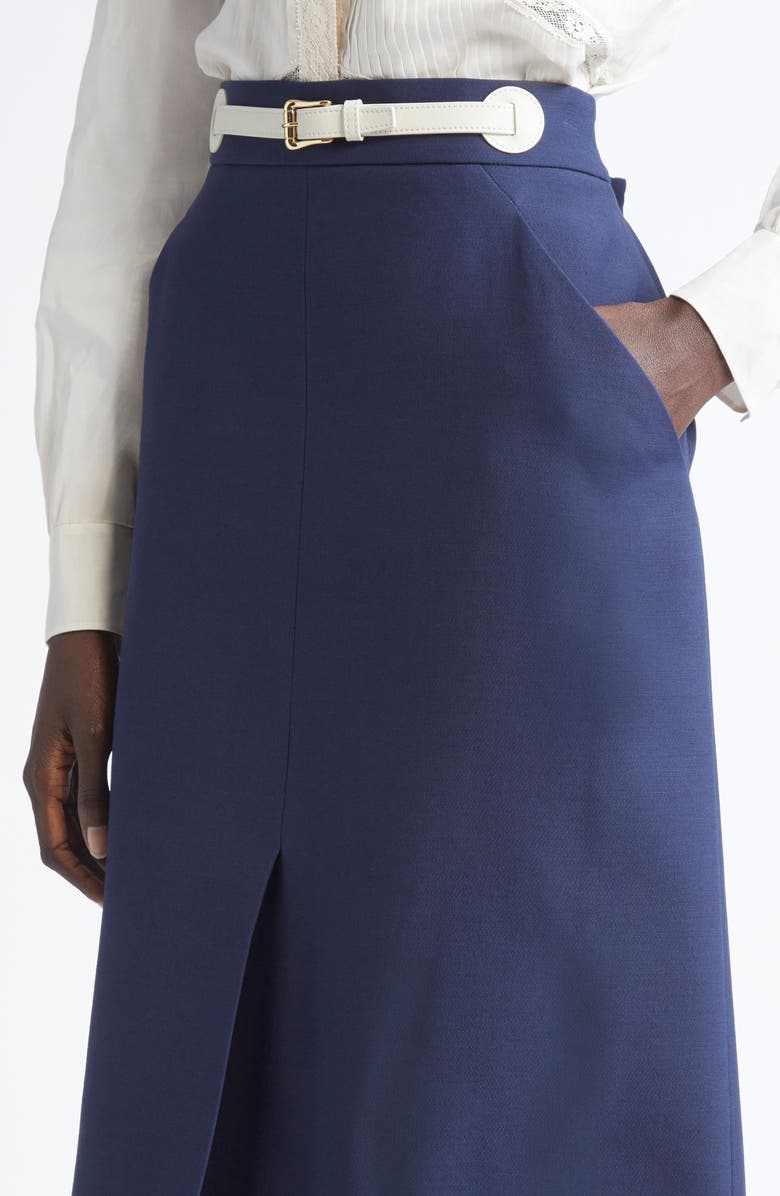 Valentino Garavani Belted Virgin Wool & Silk Midi Skirt, Alternate, color, Indigo Multi