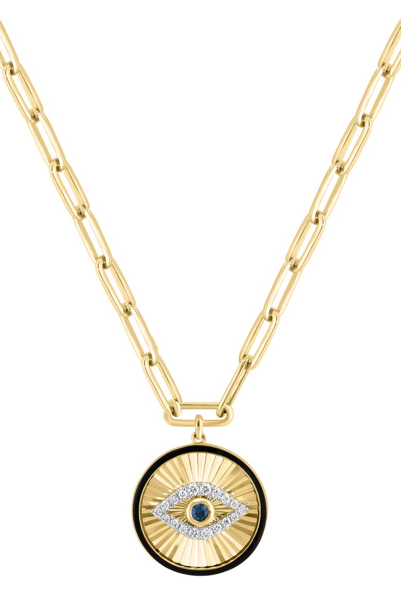 EFFY 14K Gold Diamond & Sapphire Evil Eye Pendant Necklace, Main, color,