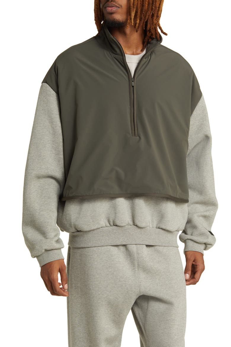 Half Zip Fleece & Nylon Pullover, Main, color, DARK HEATHER OATMEAL/ INK