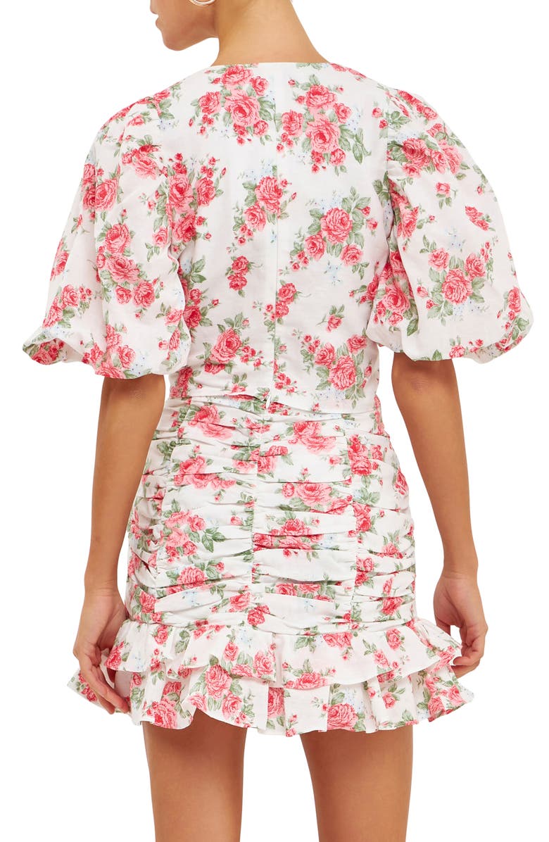 Endless Rose Floral Print Puff Sleeve Linen Blend Crop Top, Alternate, color, 