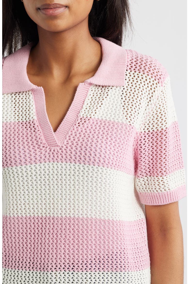 Skye Stripe Crochet Polo, Alternate, color, PINK/IVORY