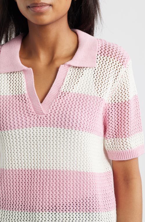 Beachlunchlounge Skye Stripe Crochet Polo In Pink
