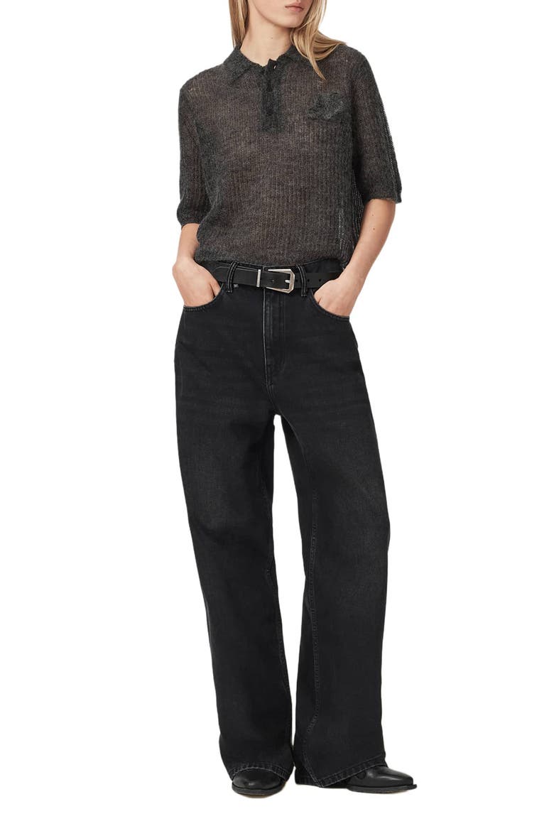 Anabel Mohair & Merino Wool Blend Polo Tee, Alternate, color, GRAPHITE GREY