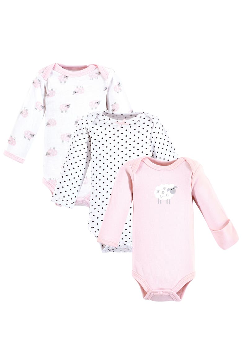 Preemie Long Sleeve Bodysuits 3pk Foxy, Main, color, Pink Sheep