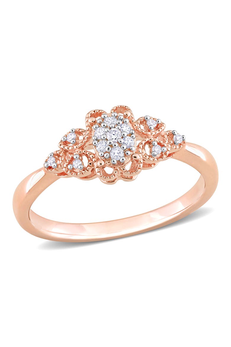 Diamond Milgrain Engagement Ring, Main, color, Rose-Plated Sterling Silver