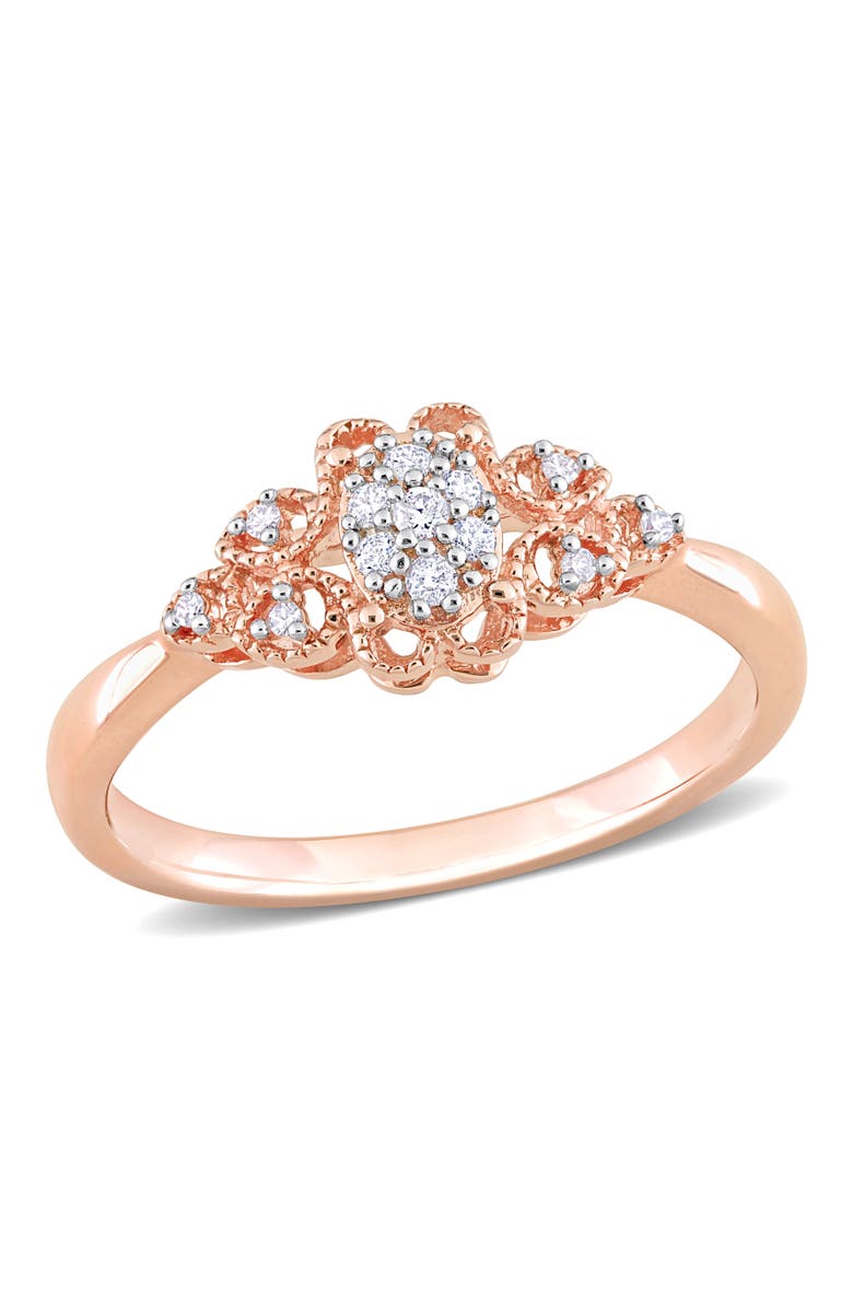 Julianna B. Diamond Milgrain Engagement Ring, Main, color, Rose-Plated Sterling Silver