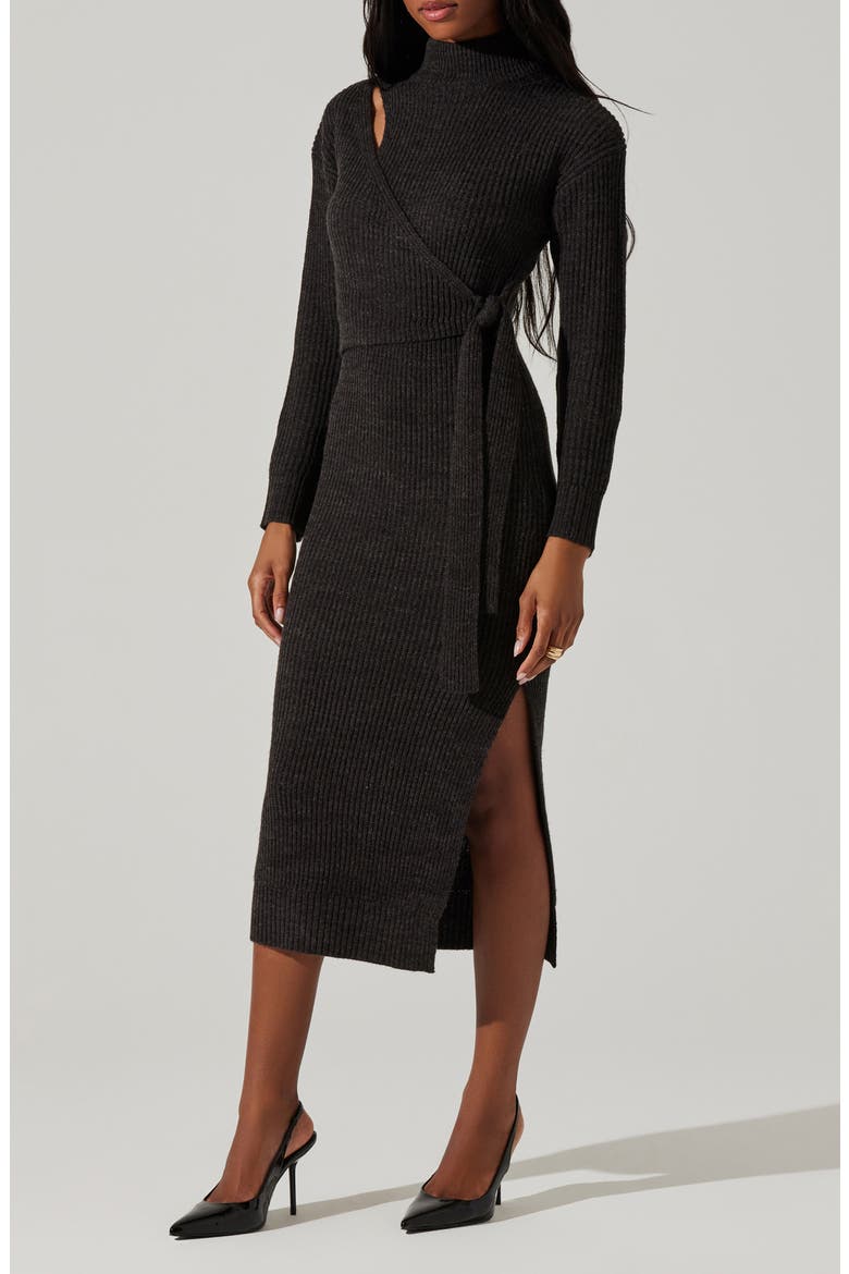 Audree Long Sleeve Wrap Sweater Dress, Alternate, color, CHARCOAL
