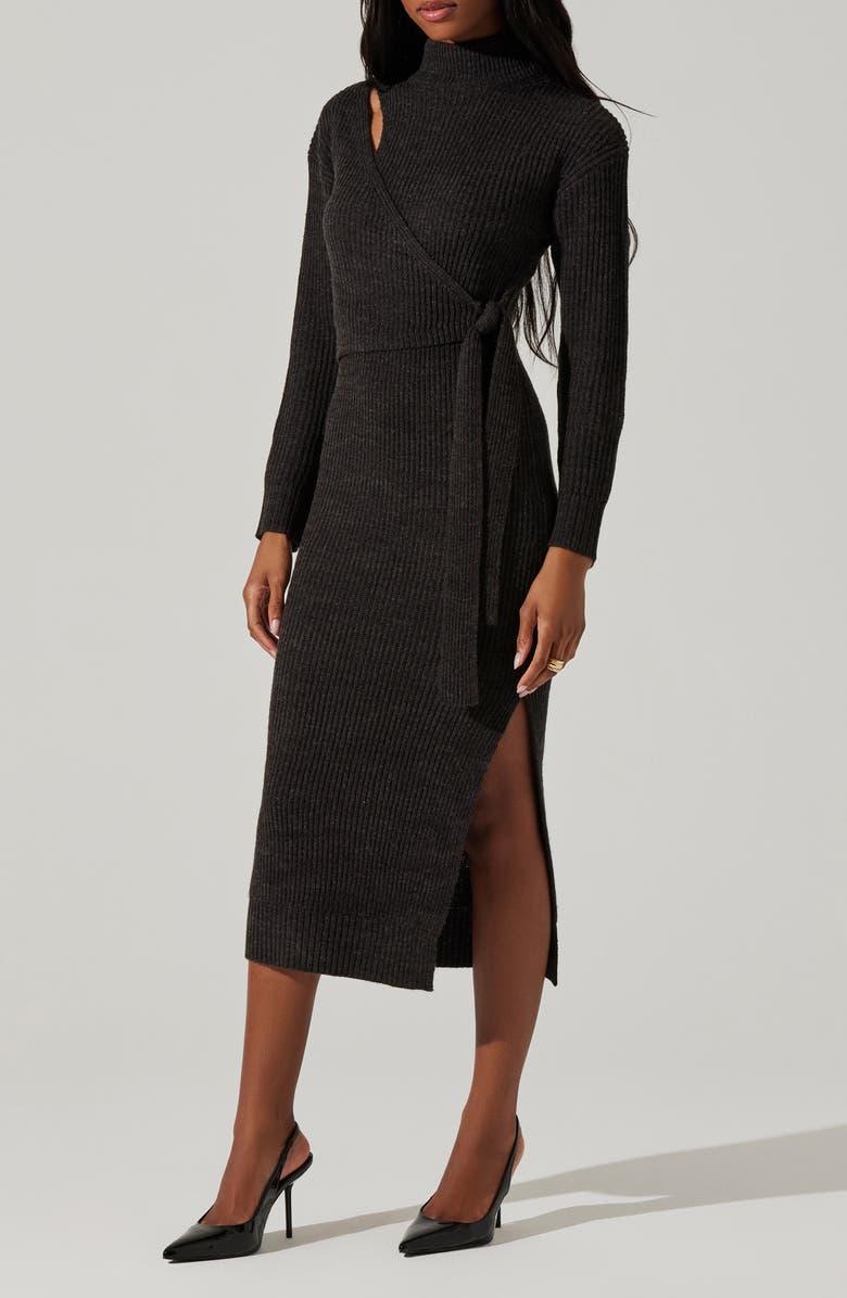 ASTR the Label Audree Long Sleeve Wrap Sweater Dress, Alternate, color, Charcoal