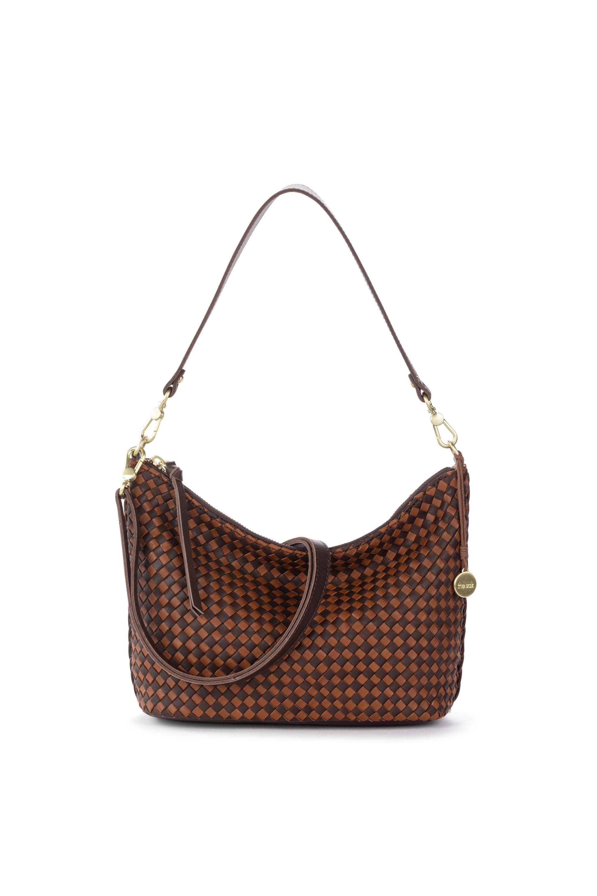 The Sak Juniper Small Hobo Leather Bag, Alternate, color, Woven Mahogany Cognac