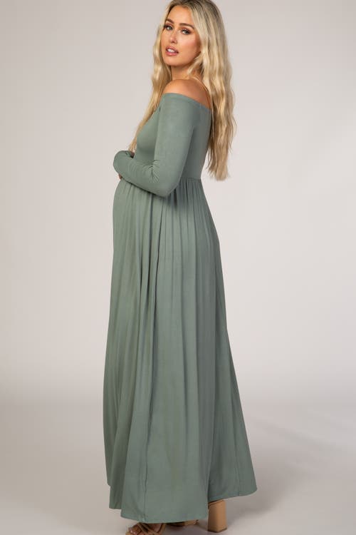 Pinkblush Off Shoulder Long Sleeve Maxi Dress In Green