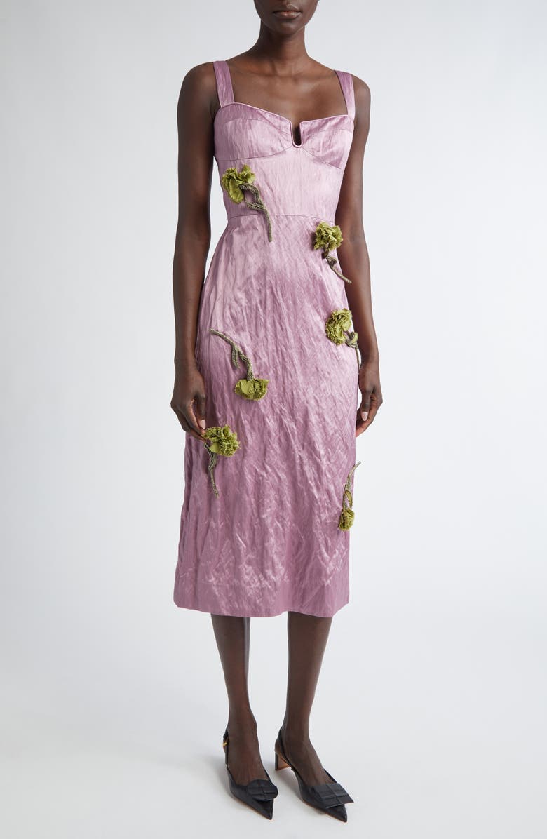 Erdem Floral Embroidered Duchesse Satin Cocktail Dress, Main, color, 