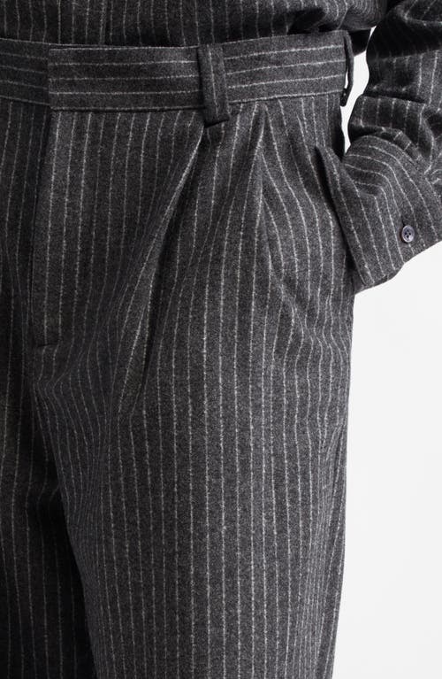 Teurn Studios Connie Relaxed Fit Pinstripe Pleated Virgin Wool Blend Trousers In Gray