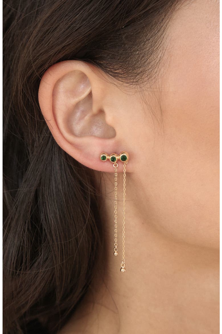 Deco Crystal Hanging Chain Drop Earrings, Alternate, color, GREEN