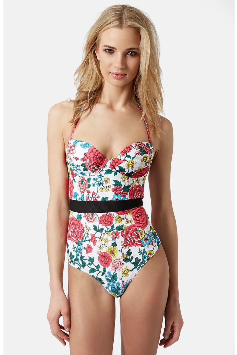 Floral Halter Swimsuit, Main, color, WHITE MULTI