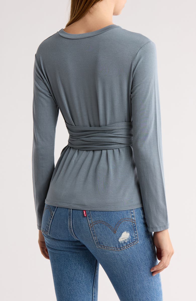 GO COUTURE Tie Front Long Sleeve Knit Top, Alternate, color, Slate