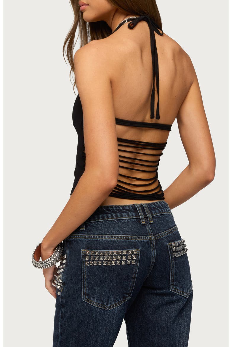 Minsoo Shredded Back Halter Top, Alternate, color, BLACK