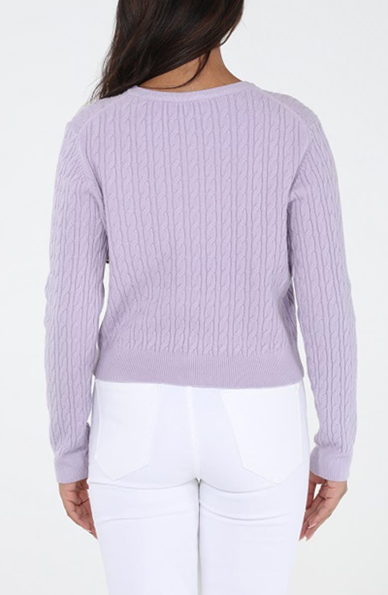 RAIN AND ROSE Bow Embroidered Cable Knit Cardigan, Alternate, color, Lavender