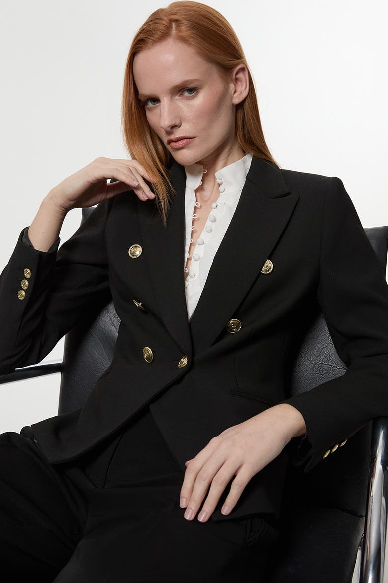 Petite Tailored Button Military Blazer, Alternate, color, Black