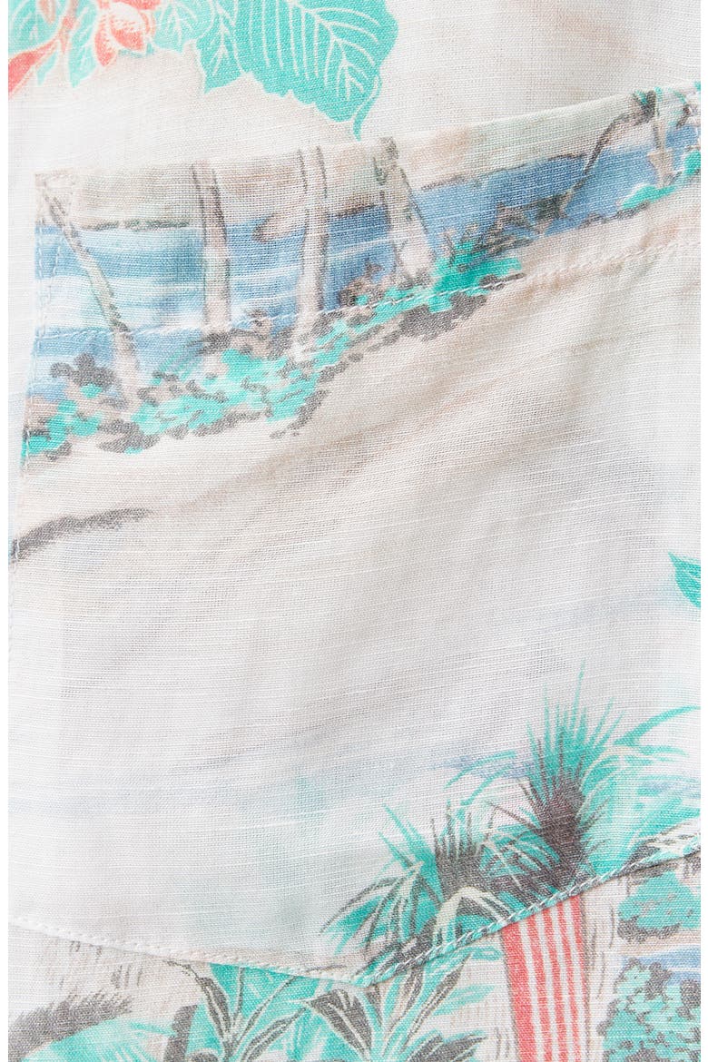 Biarritz Tropical Print Viscose & Linen Camp Shirt, Alternate, color, FROSTED WHITE