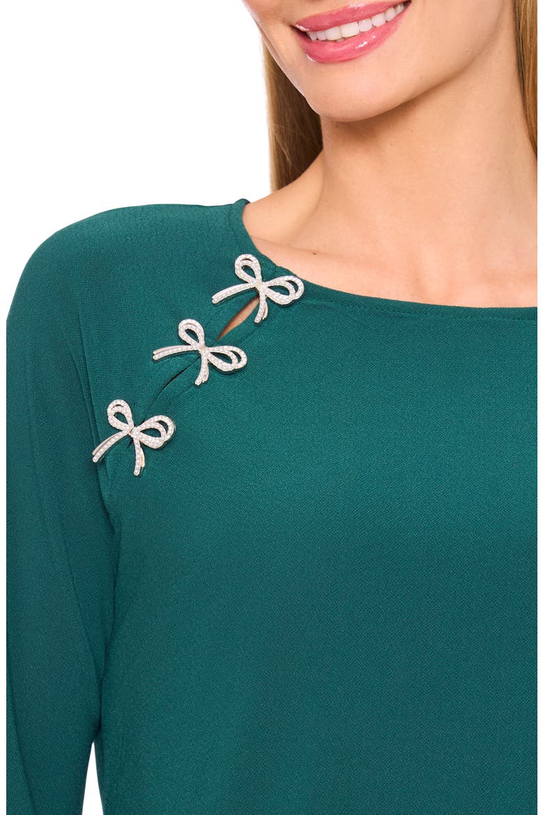 Pearly Bow Knit Top, Alternate, color, DARK FOREST
