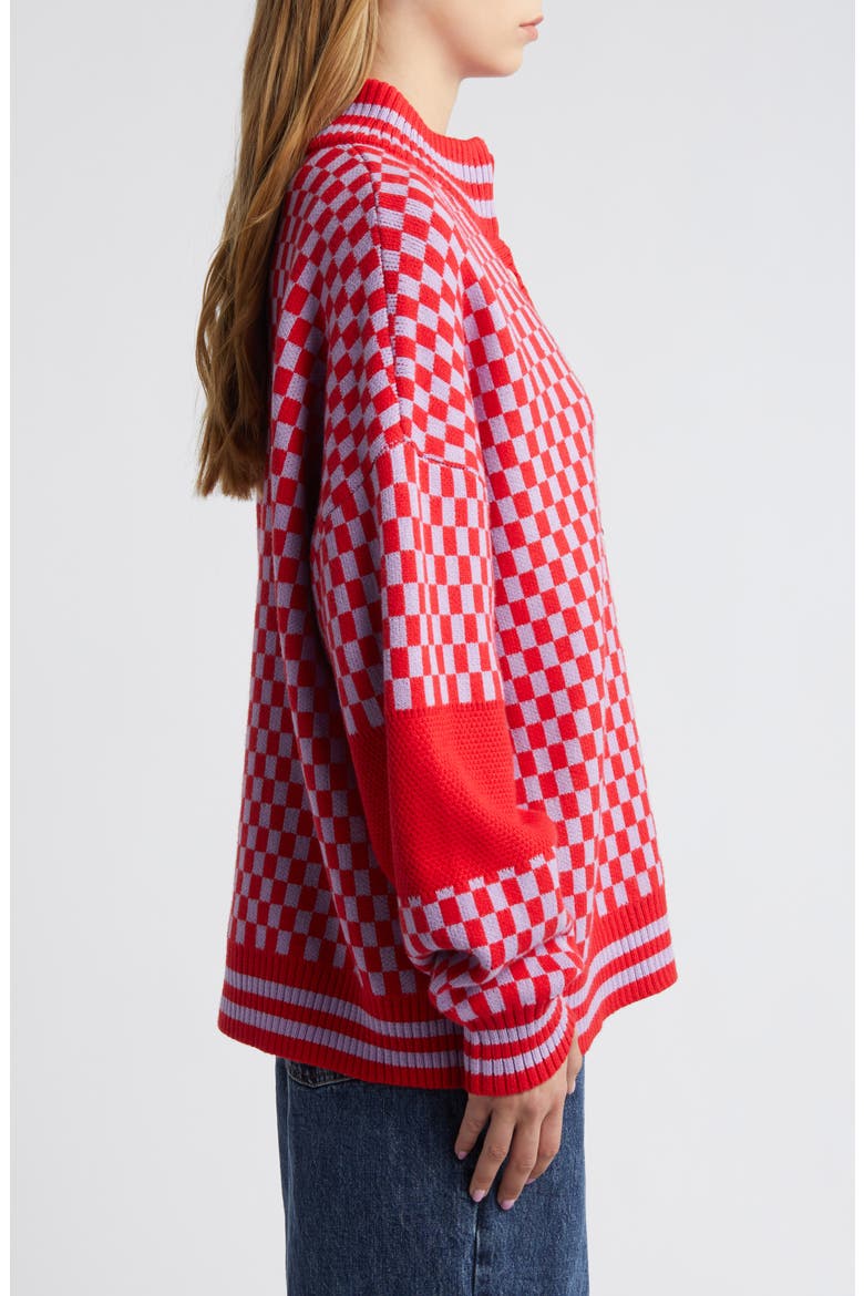 Grandpa Double Knit Jacquard Cardigan, Alternate, color, RED + PURPLE