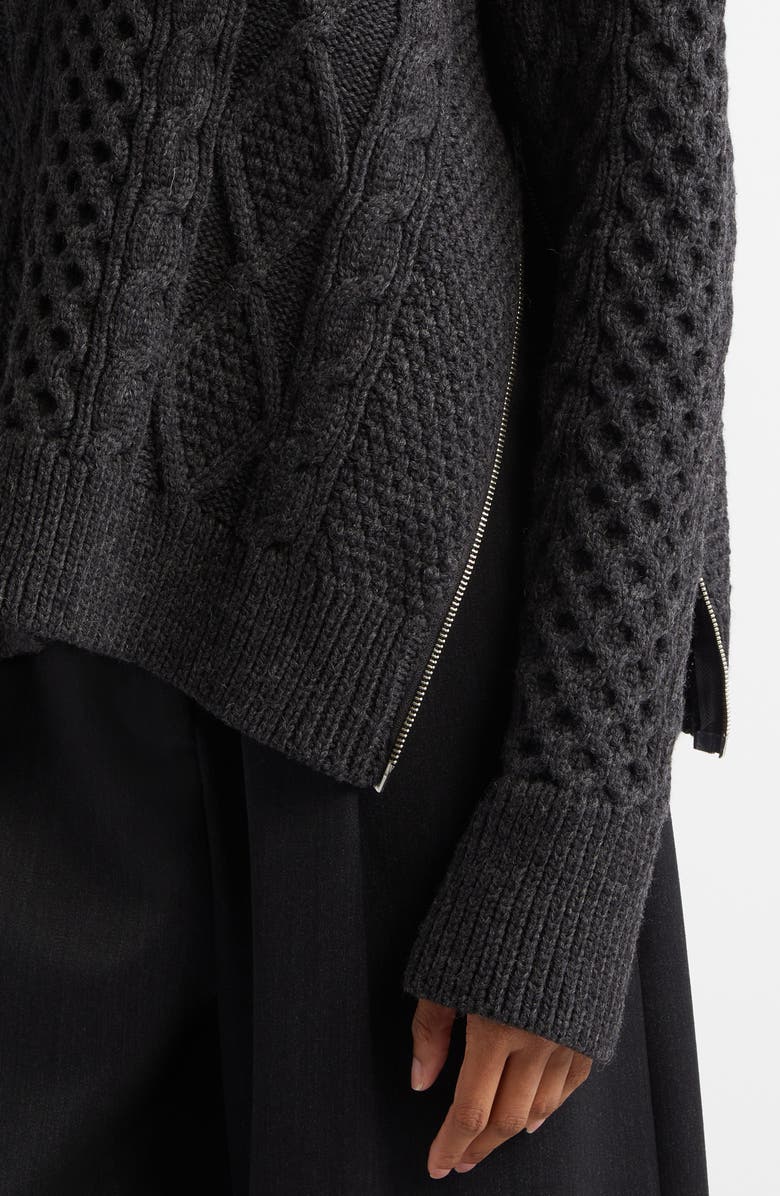 MONSE Oversize Side Zip Wool Cable Stitch Sweater, Alternate, color, 