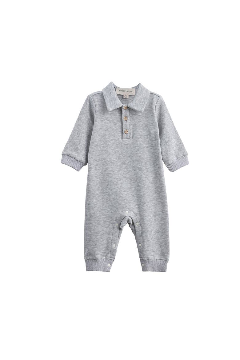 Jacob Long Sleeve Solid Collared Ribbed Trim Romper, Main, color, Grey