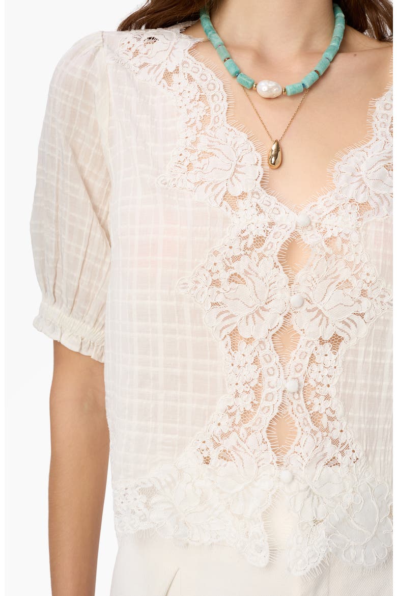 Junie Eyelash Lace Trim Cotton & Silk Top, Alternate, color, WHITE