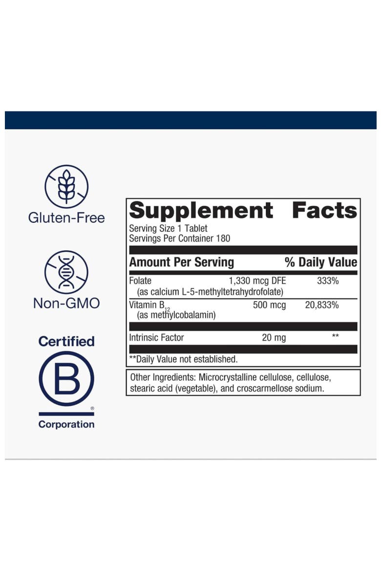 Intrinsi Vitamin B12-Folate Supplement Tablets 180 Tablets, Alternate, color, None