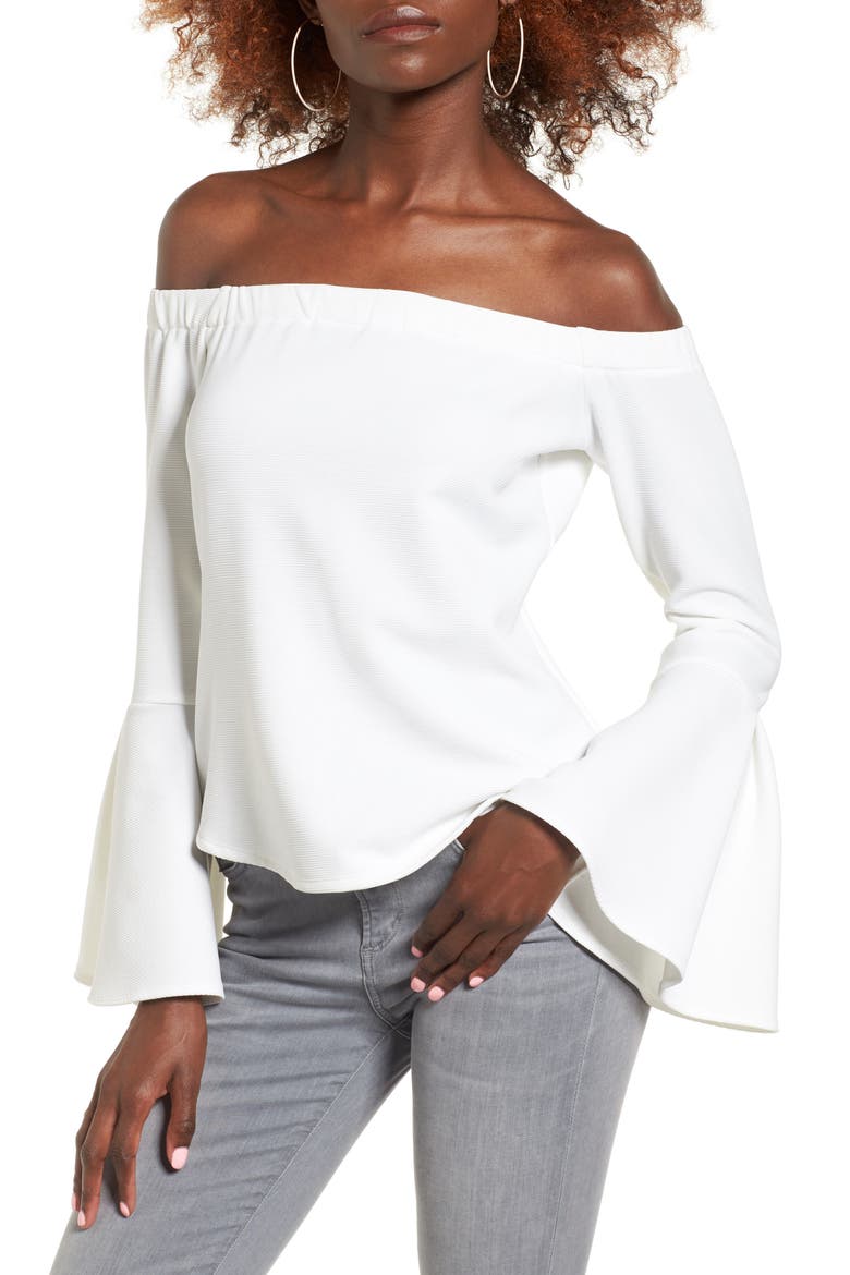 Bell Sleeve Off the Shoulder Top, Main, color, IVORY
