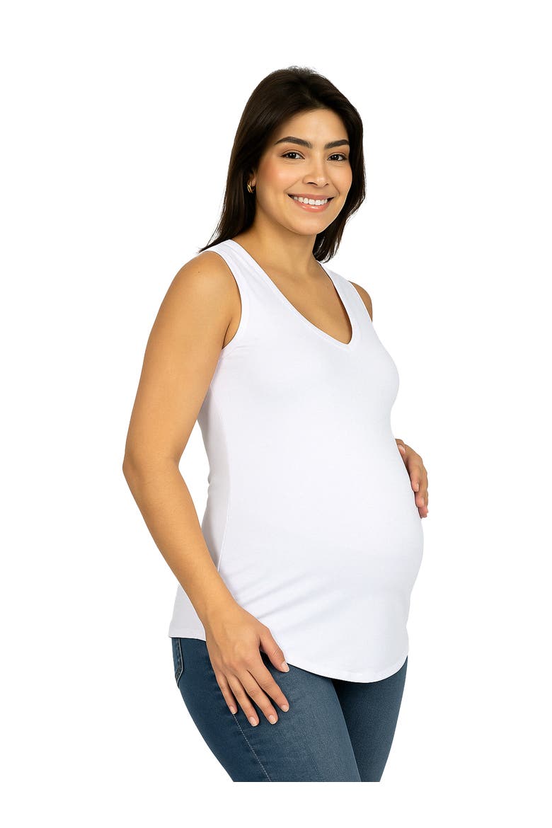 Maternity V-Neck Tunic Tank Top with Round Hemline, Alternate, color, White