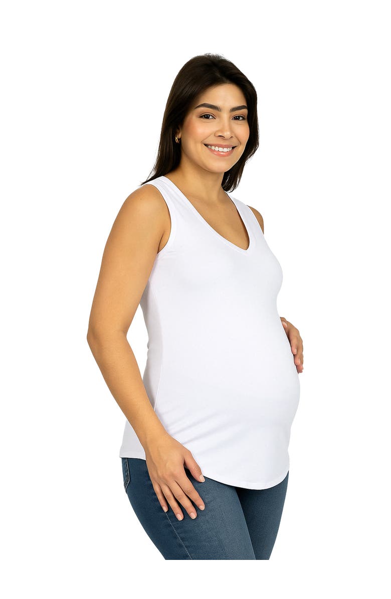 24seven Comfort Apparel Maternity V-Neck Tunic Tank Top with Round Hemline, Alternate, color, White